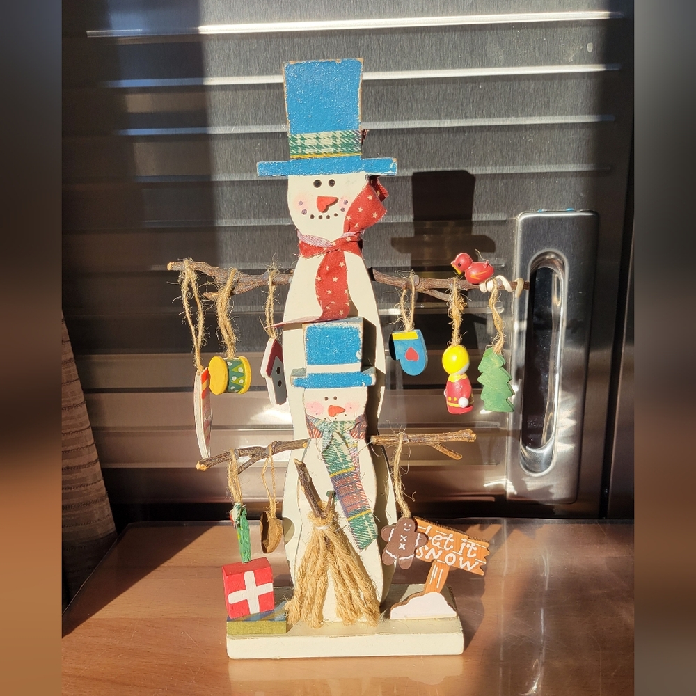 Wooden Snowman/People with Ornaments Holiday Home